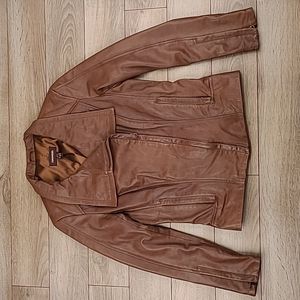 DANIER Dark Brown Moto Style Leather Womens Sz XS Full Zip Jacket